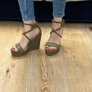 Christian Louboutin Bodrum 110 sz 35 green tea espadrille wedge platform sandals